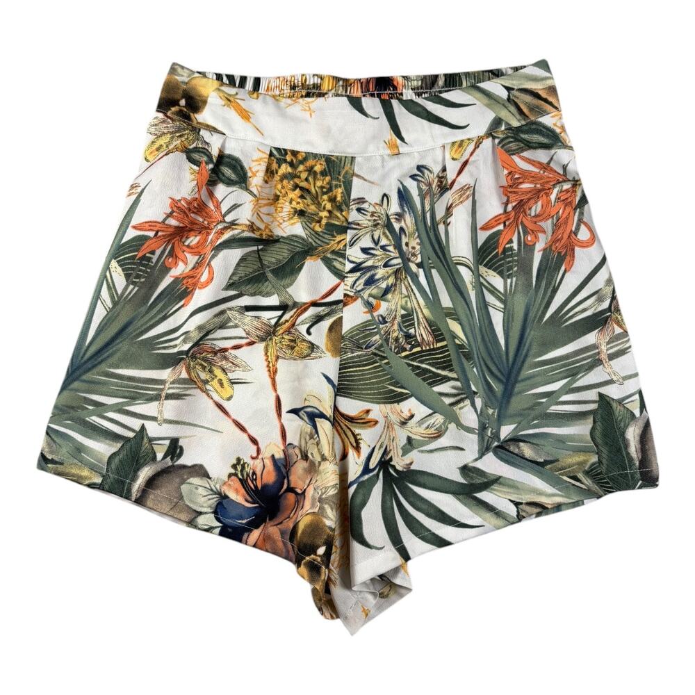 Miss Avenue Women's High-Waisted Tropical Print Shorts - Size M - Elastic Waist
